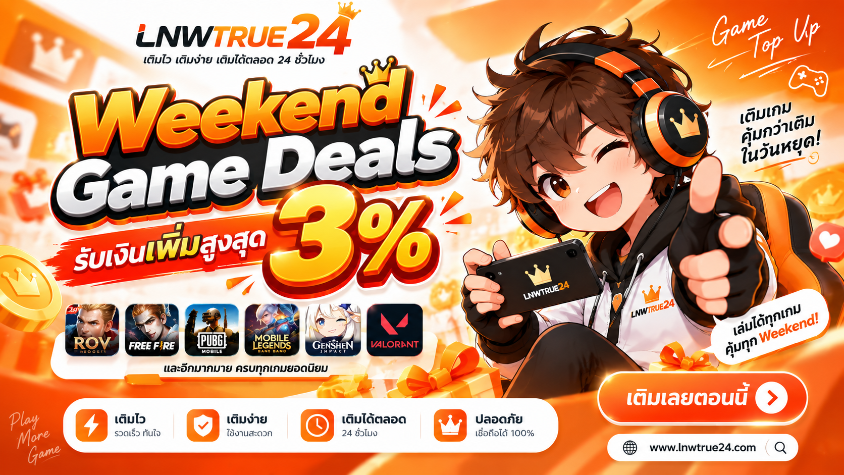 Weekend Game Deals รับเงินเพิ่มสูงสุด 3%